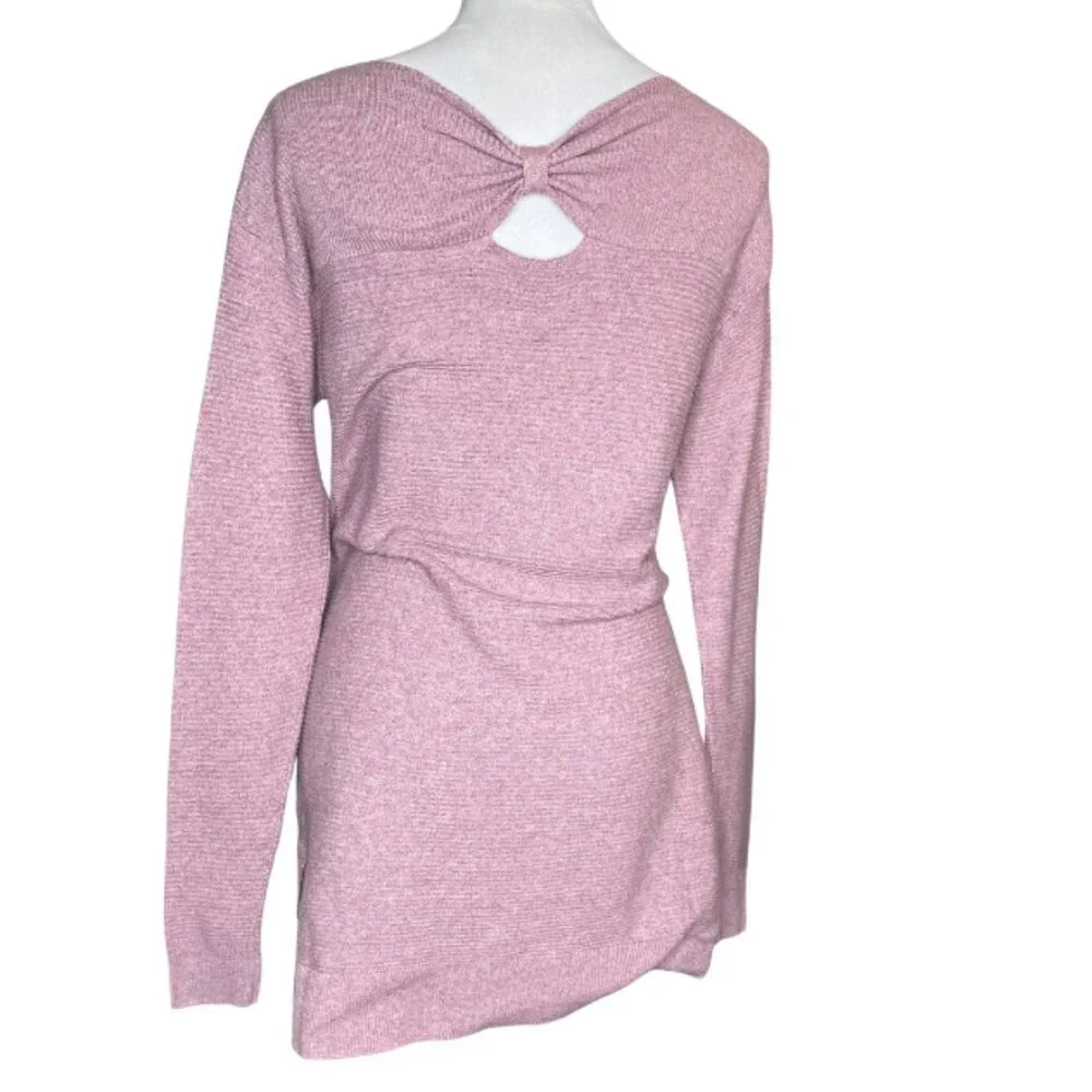 ELLE Coquette Pink Marl Knit Boat Neck Bow Back Pullover Sweater Small